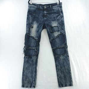 Kayden K Men's Distressed Moto Slim Biker Jeans Black Wash Size 34